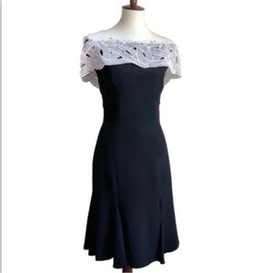 Kevan Hall Cocktail Dress Black White Rhinestone Off Shoulder, Dramatic